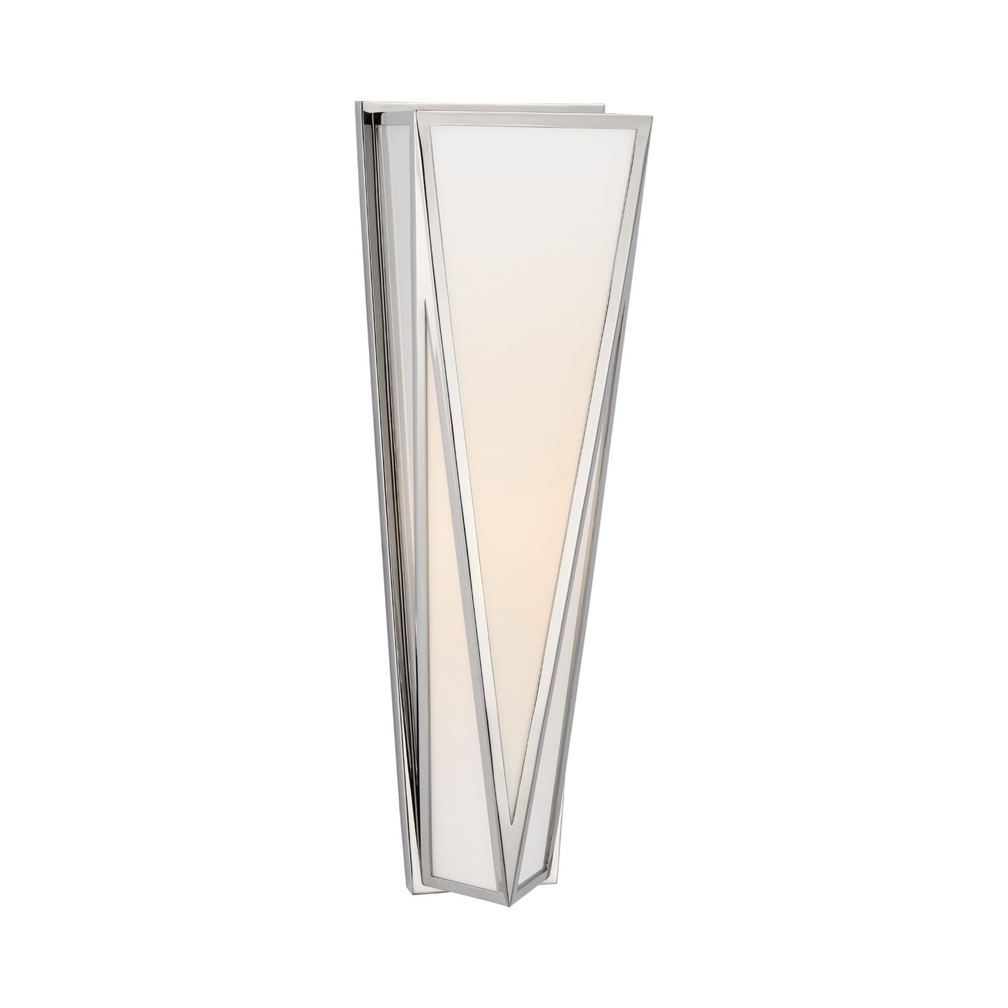 Lorino Wall Light in Polished Nickel/White Glass.