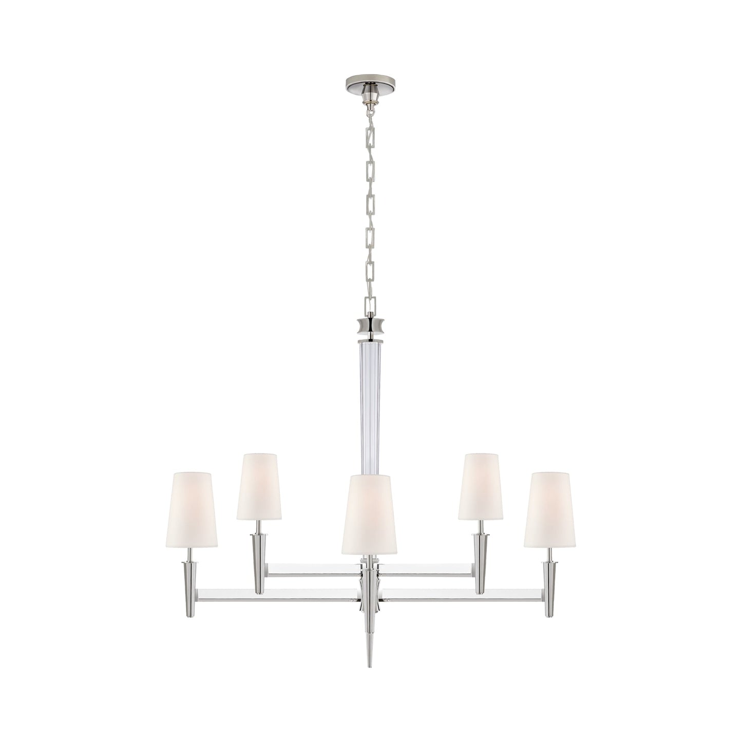 Lyra Chandelier in Polished Nickel/Crystal.