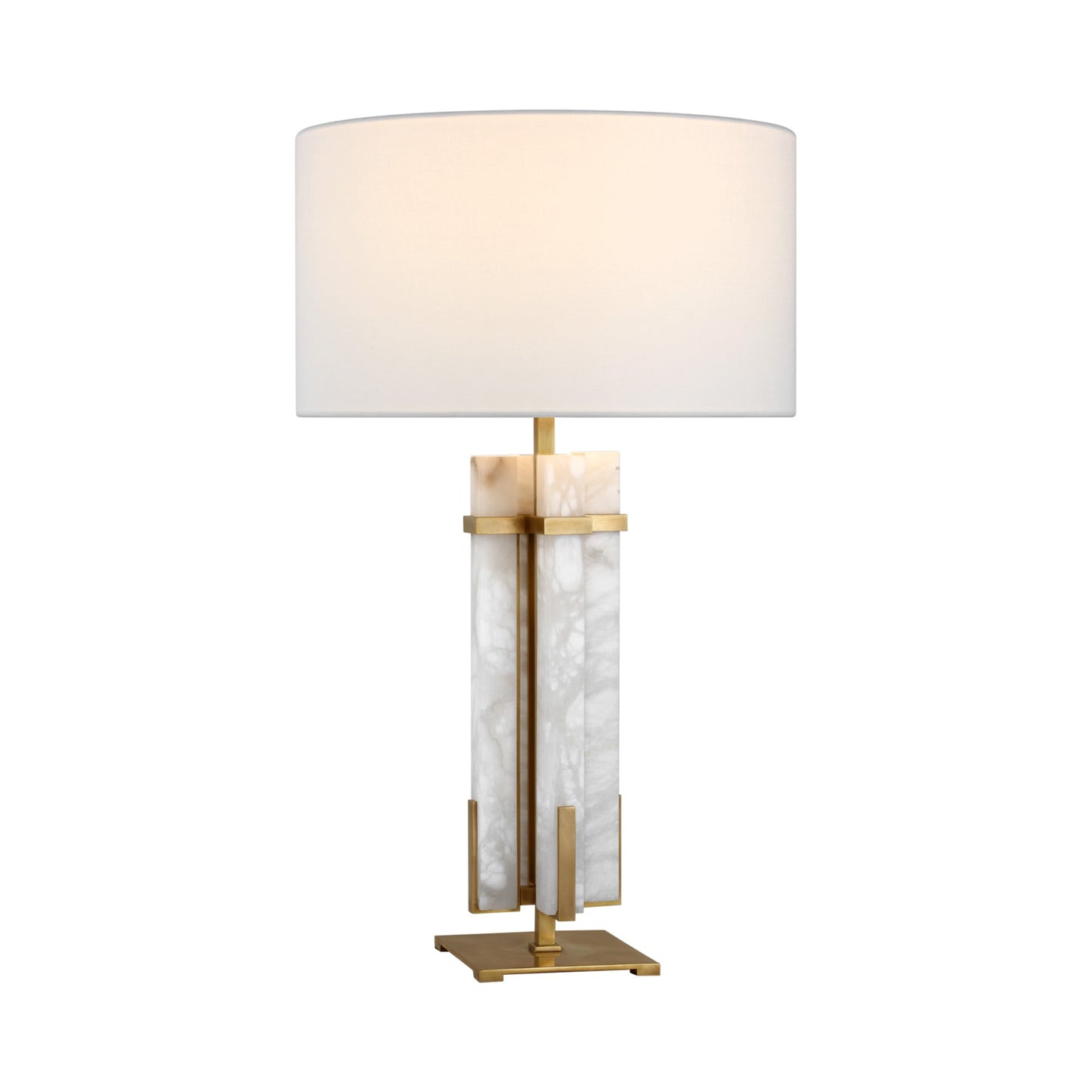 Malik LED Table Lamp in Hand-Rubbed Antique Brass and Alabaster.