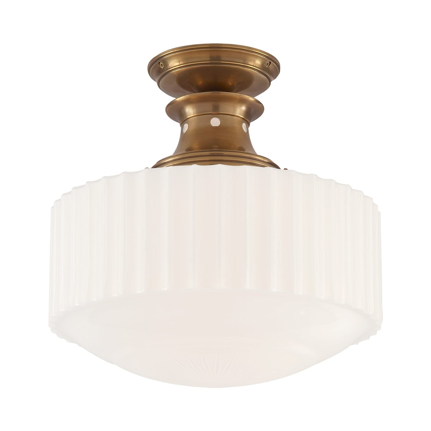 Milton Road Flush Mount Ceiling Light in Hand-Rubbed Antique Brass.