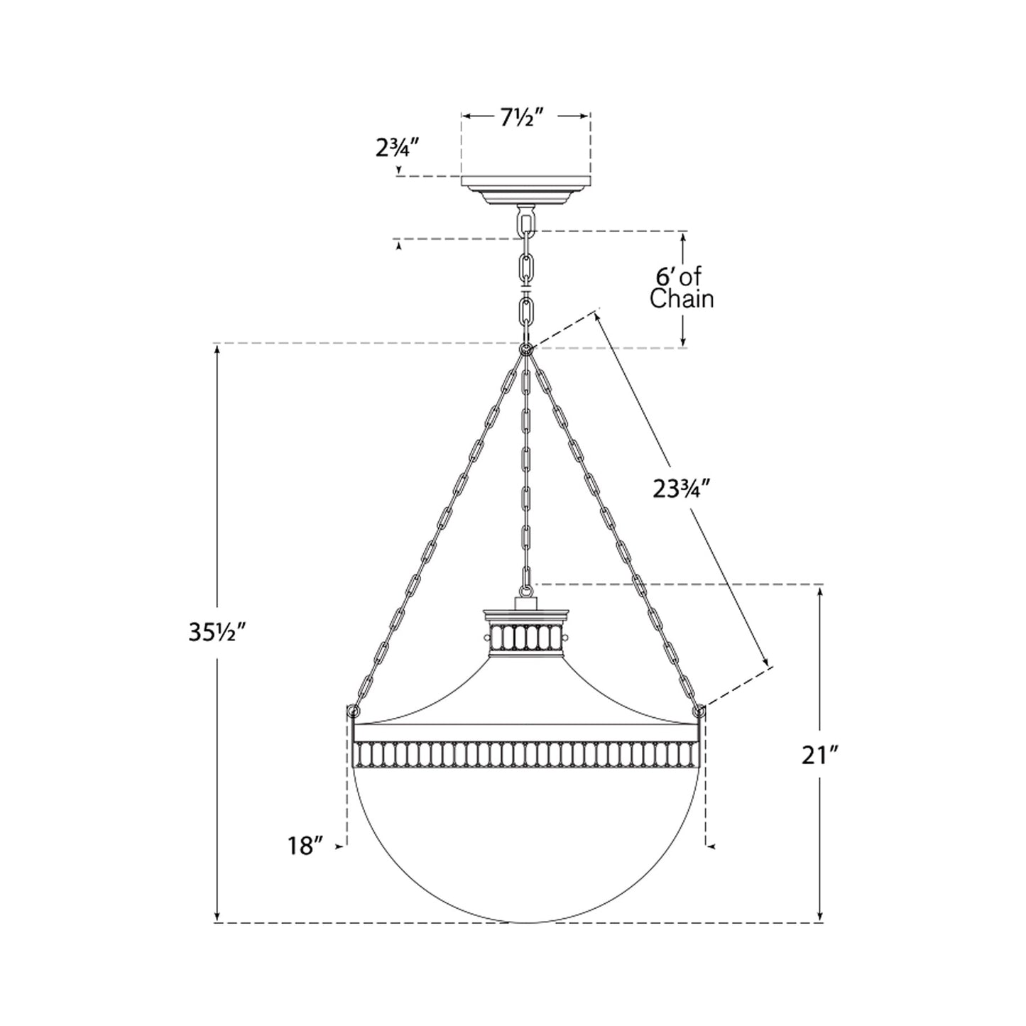 Modern Schoolhouse Pendant Light - line drawing.