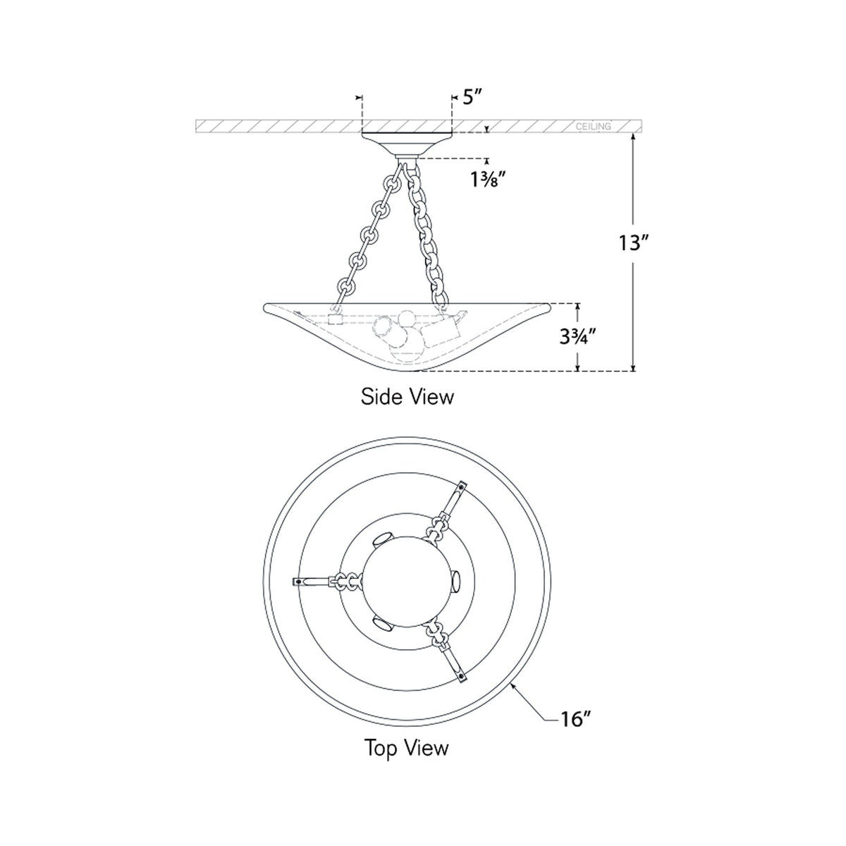 Mollino LED Semi Flush Mount Ceiling Light - line drawing.
