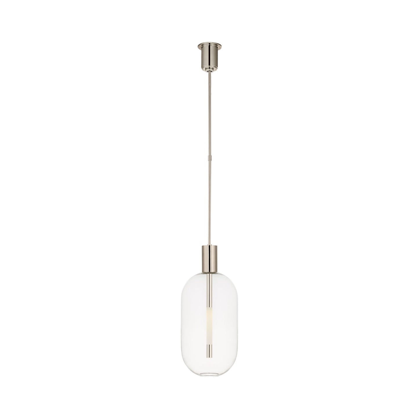 Nye Tall LED Pendant Light in Polished Nickel.