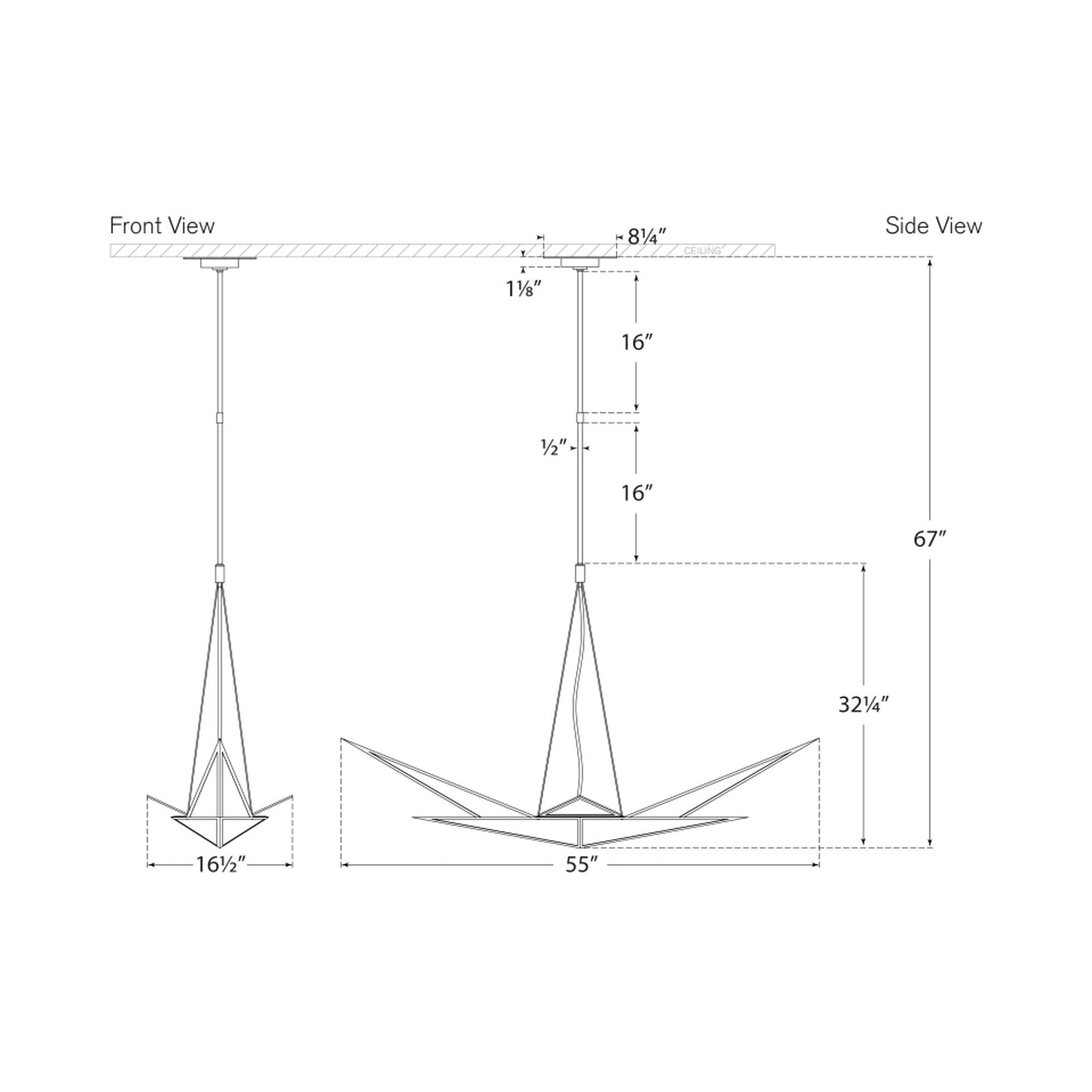 Ori LED Linear Chandelier - line drawing.