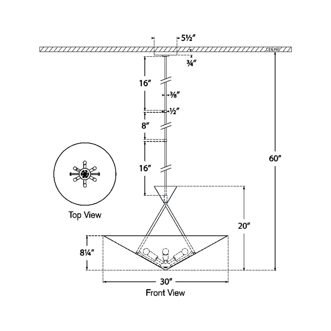 Orsay LED Chandelier - line drawing.