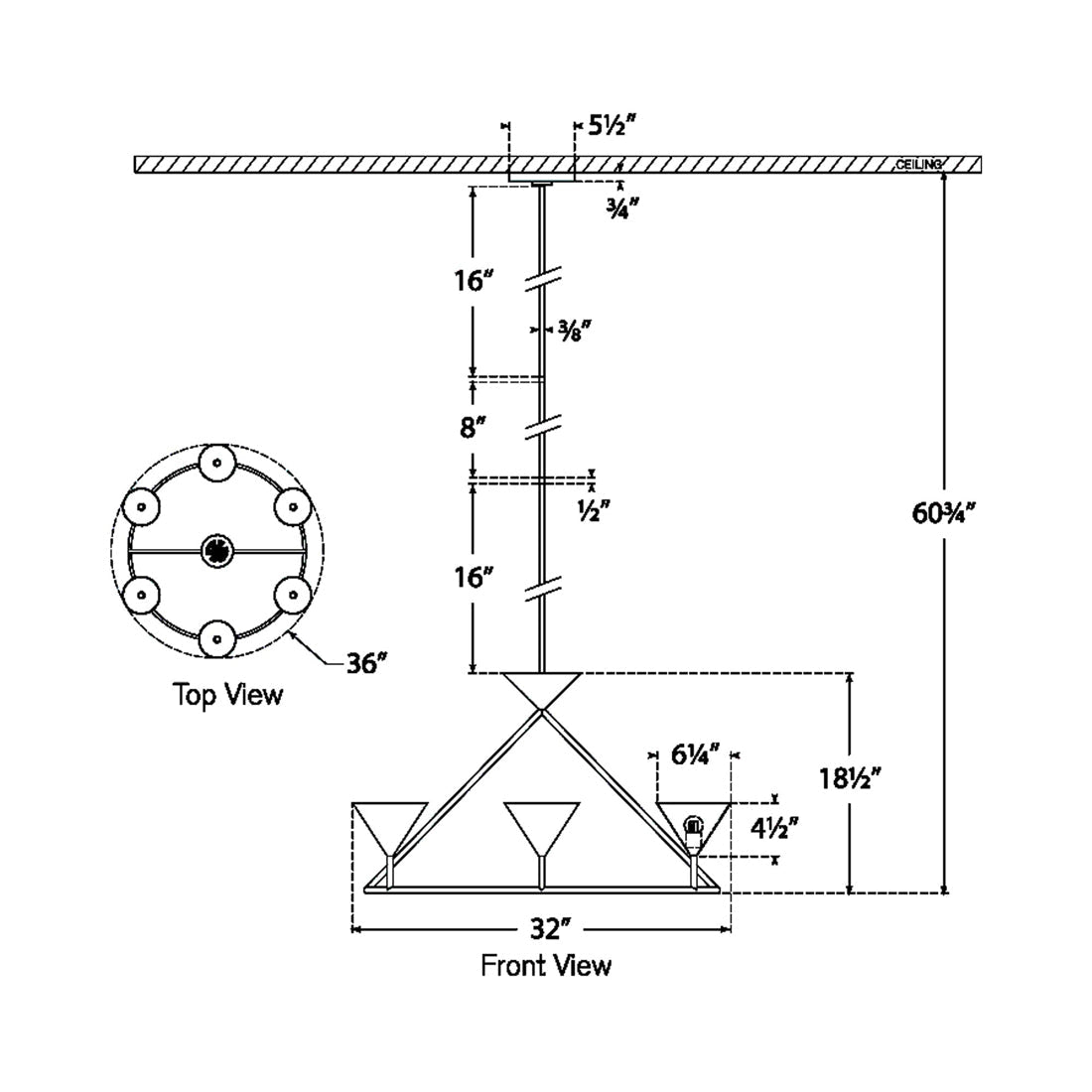 Orsay LED Ring Chandelier - line drawing.