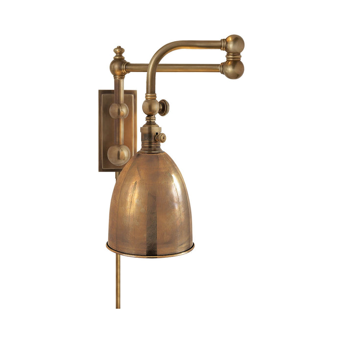 Pimlico Double Swing Arm Wall Light in Antique-Burnished Brass.