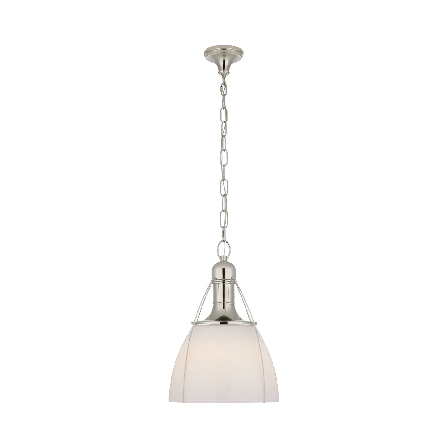 Prestwick Pendant Light in Polished Nickel/White Glass (Large).