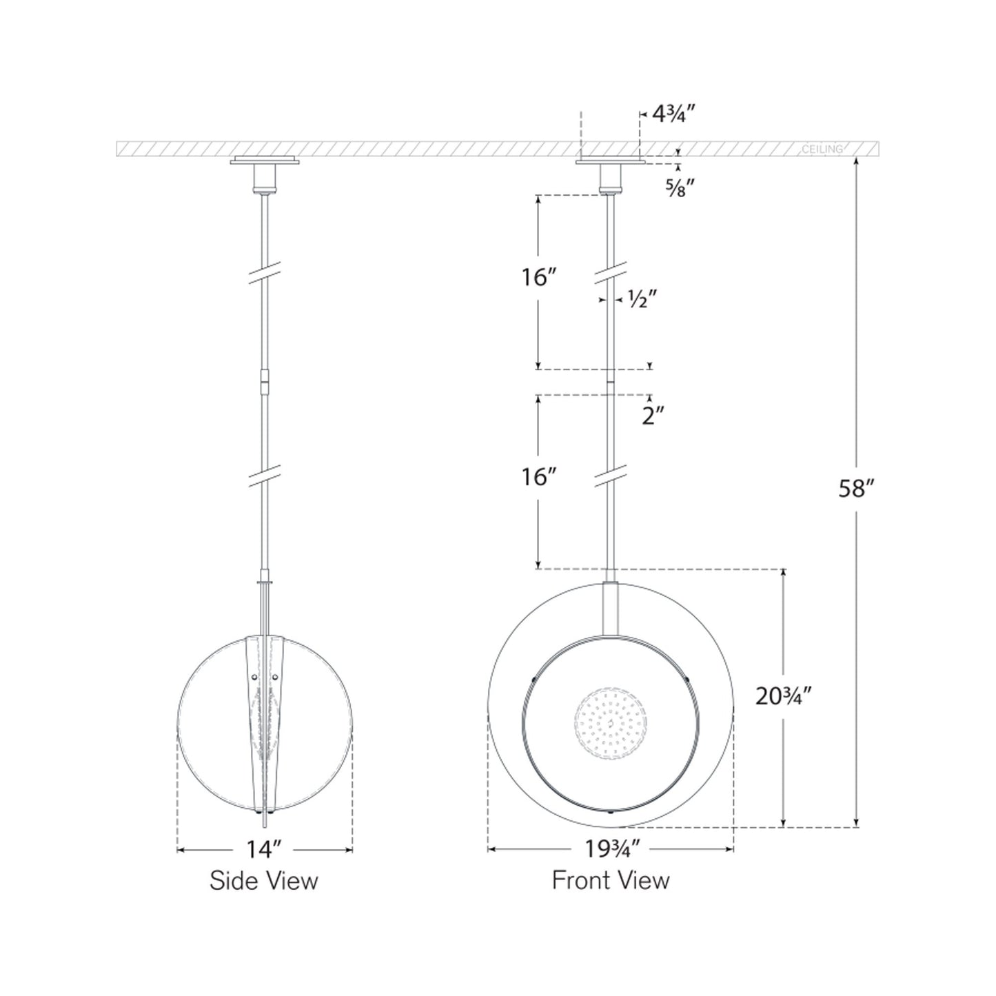 Quando Globe LED Pendant Light- line drawing.