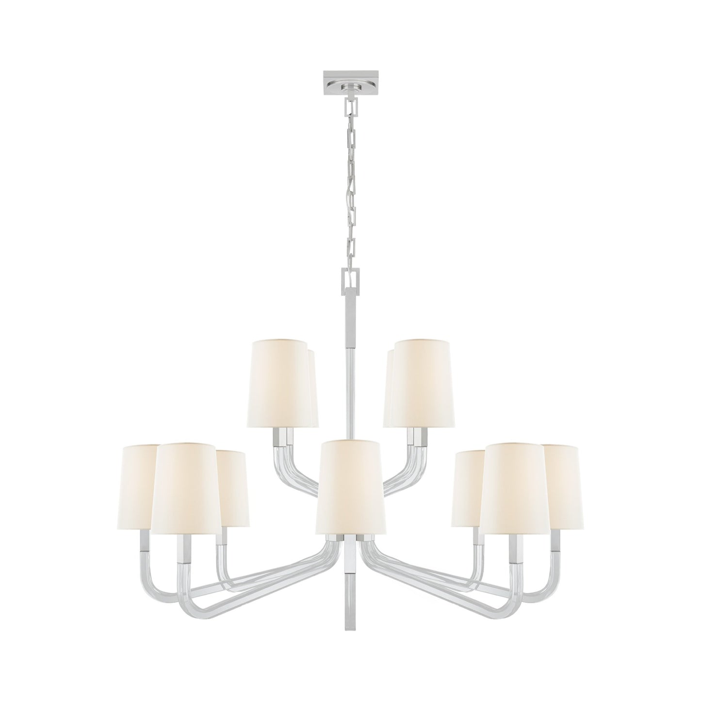 Reagan Chandelier in Polished Nickel and Crystal/Linen Shades (Grande).