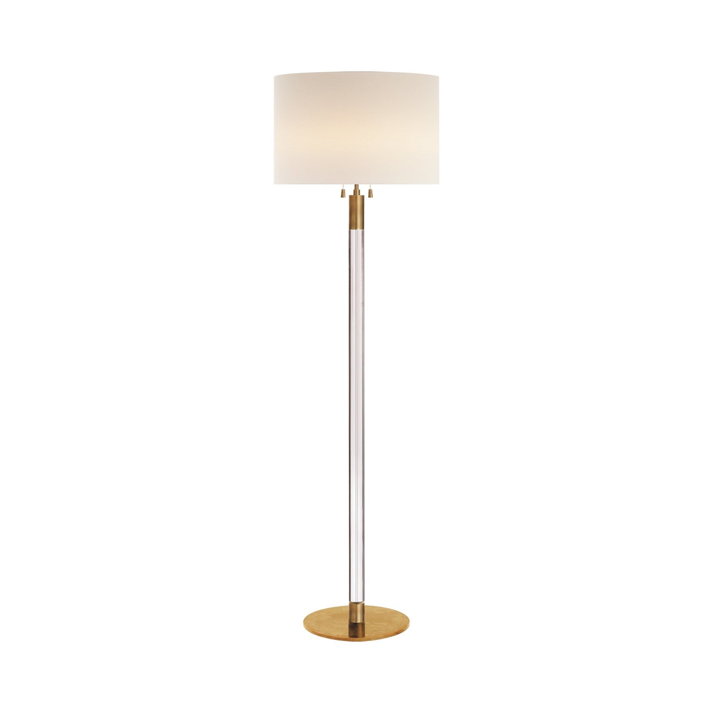 Riga Floor Lamp in Hand-Rubbed Antique Brass/Clear Glass.