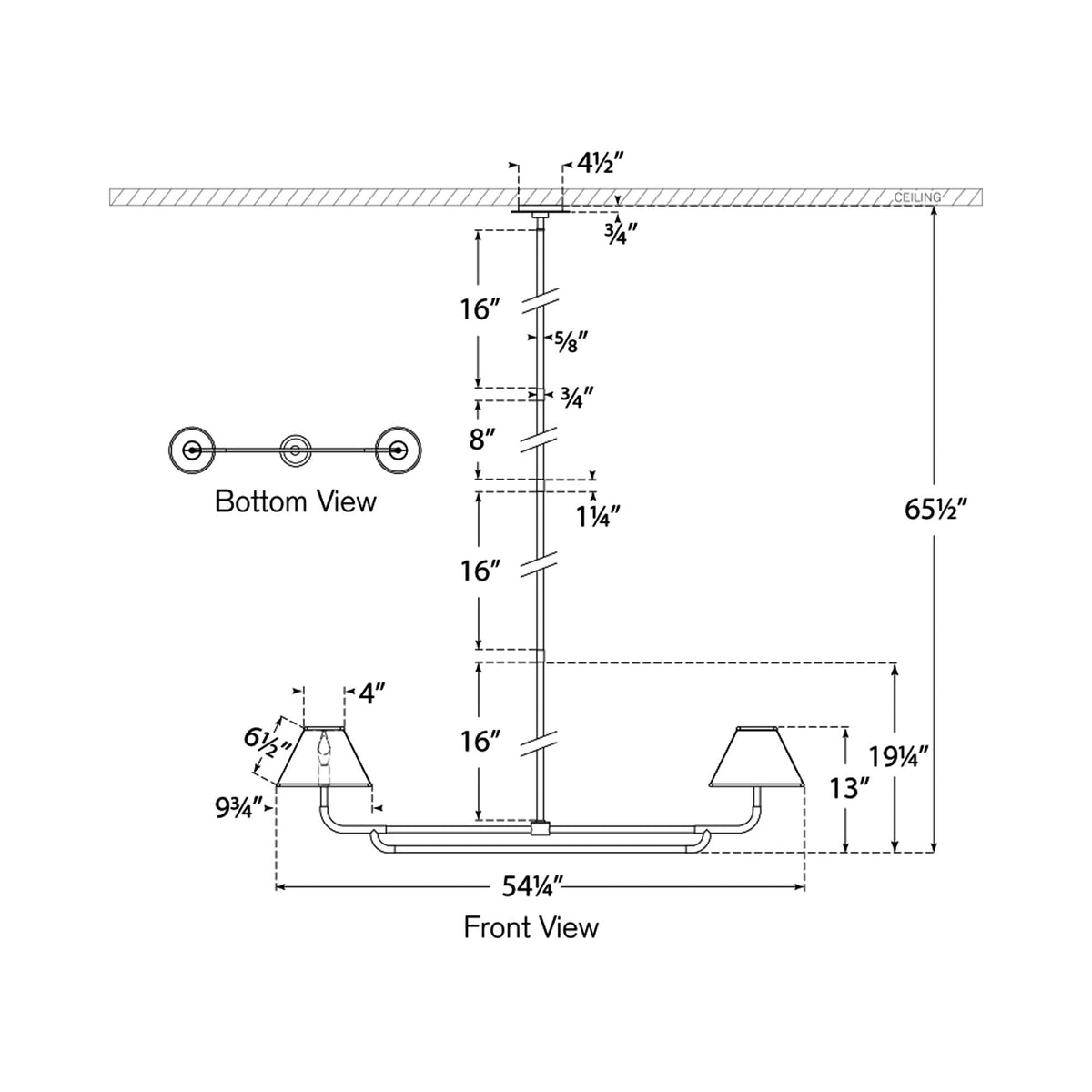 Rigby Linear LED Pendant Light - line drawing.