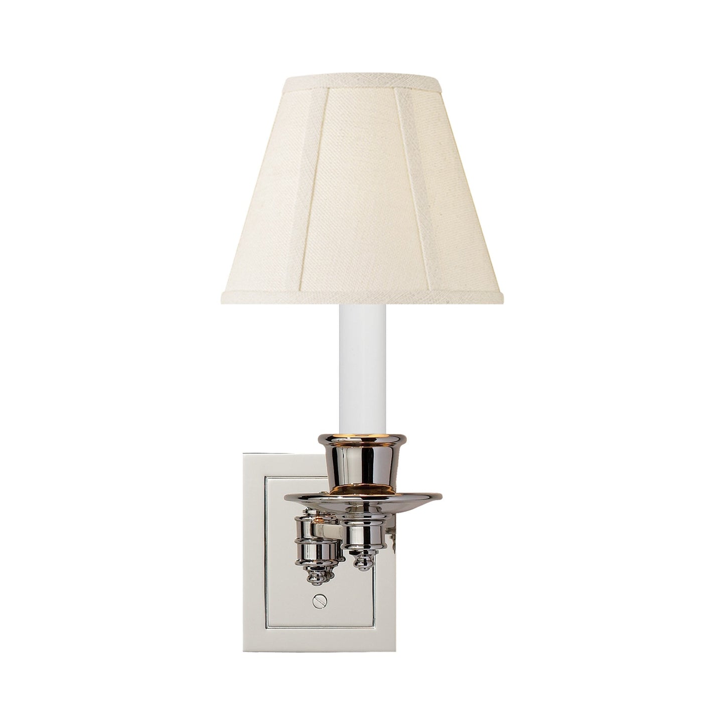 Single Swing Arm Wall Light in Polished Nickel/Linen.