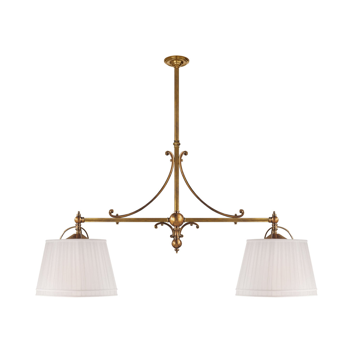 Sloane Double Shop Pendant Light in Antique-Burnished Brass/Linen.