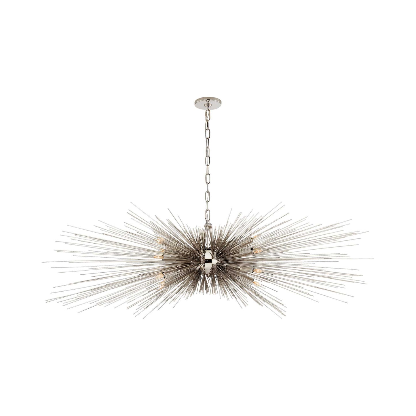 Strata Linear Chandelier in Polished Nickel.