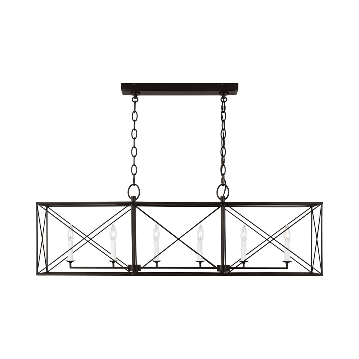 Beatrix Linear Pendant Light in Aged Iron.