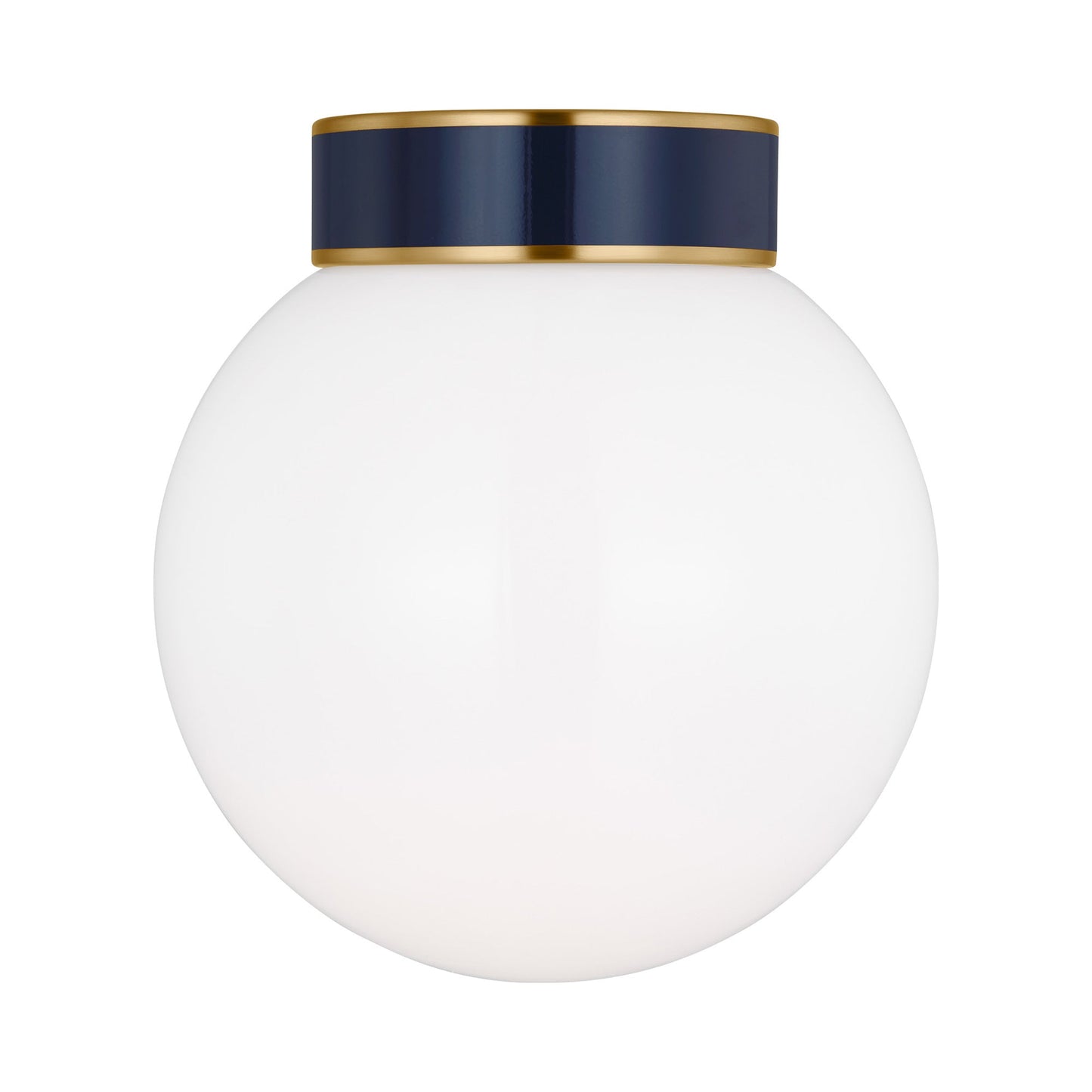 Monroe Flush Mount Ceiling Light in Burnished Brass/Navy.