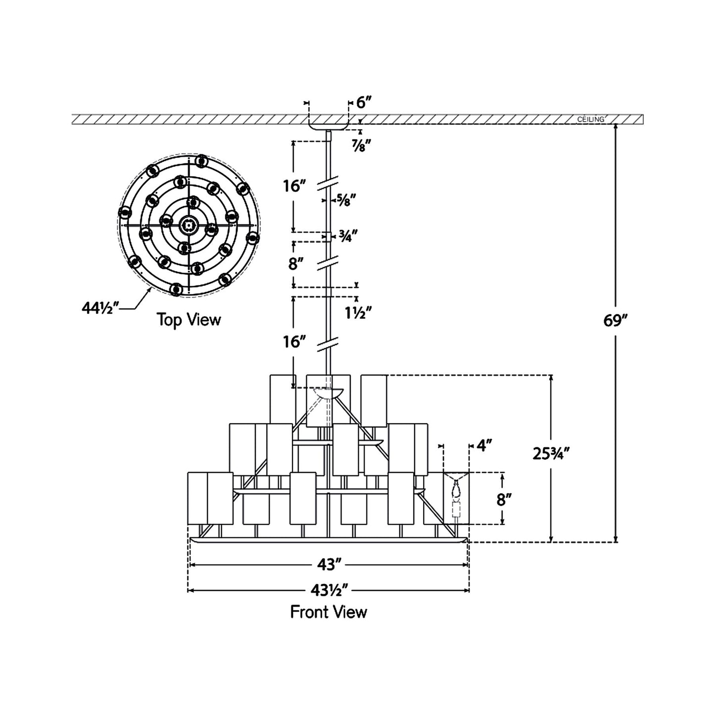 Trevi LED Chandelier - line drawing.