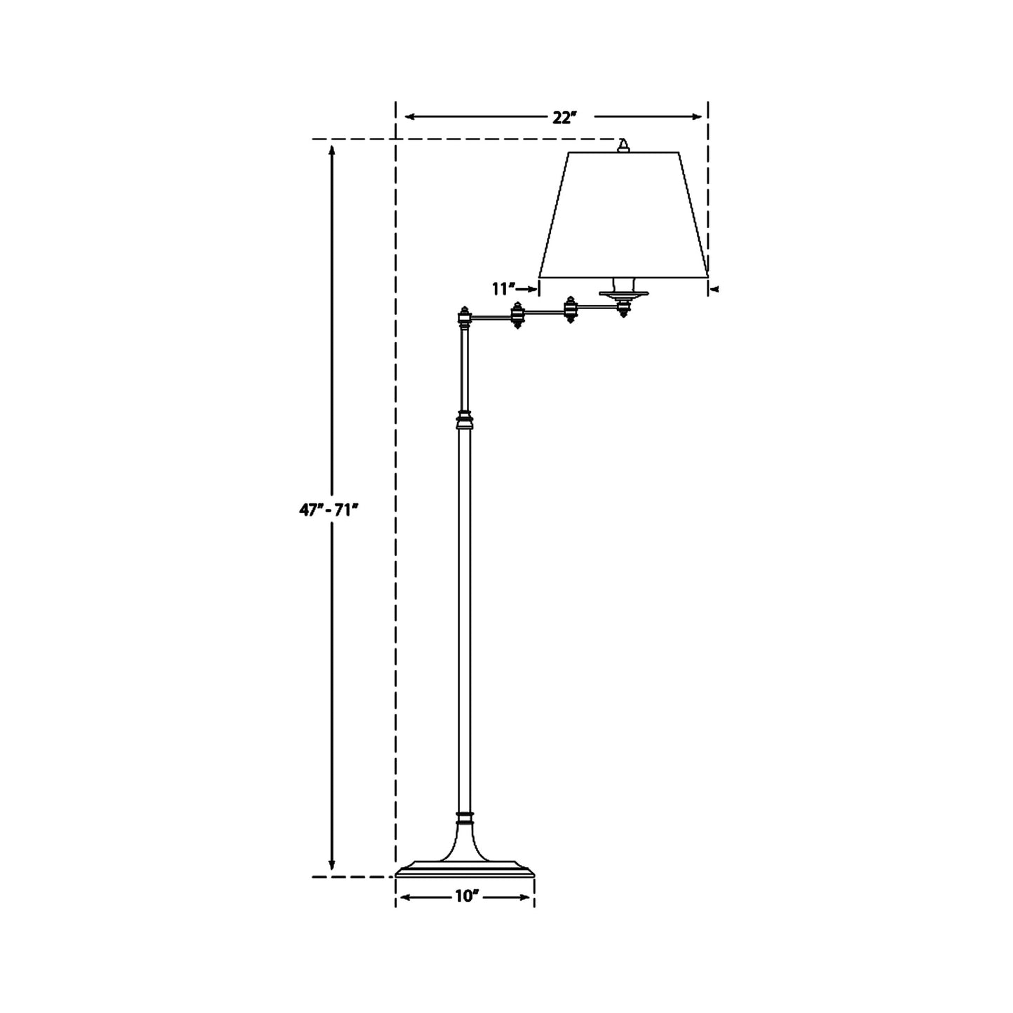 Triple Swing Arm Floor Lamp - line drawing.