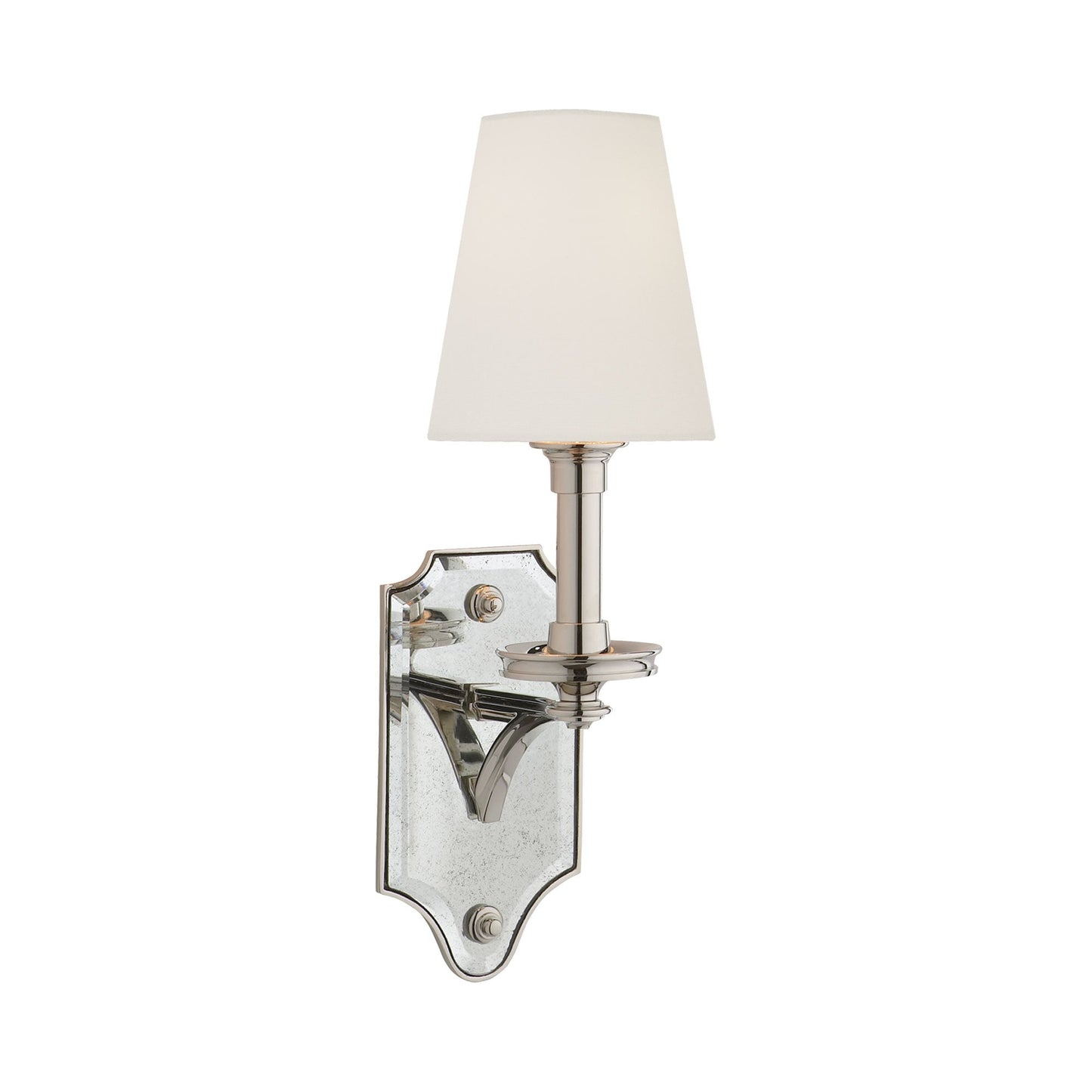 Verona Mirrored Wall Light in Polished Nickel/Linen.