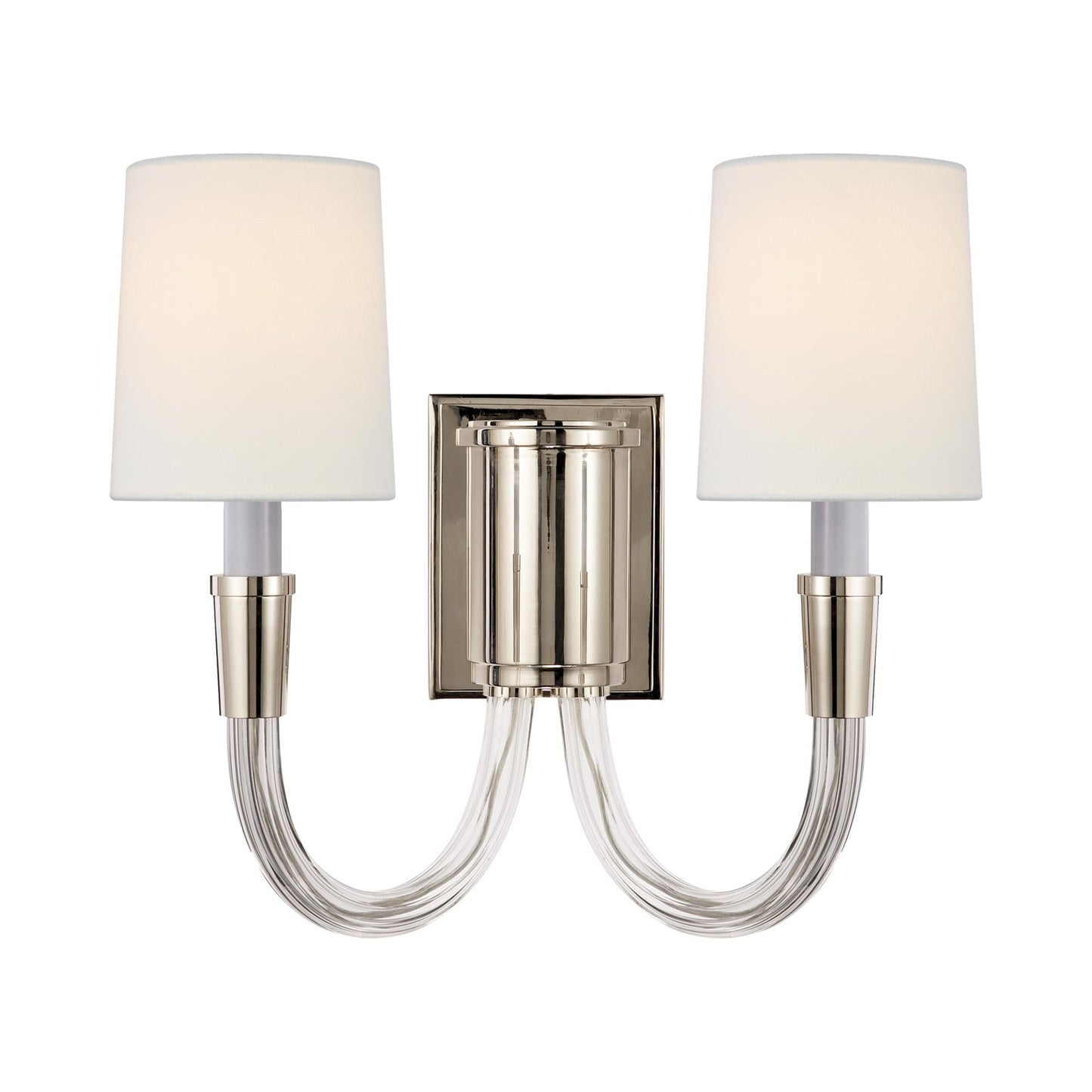 Vivian Double Wall Light in Polished Nickel/Linen.