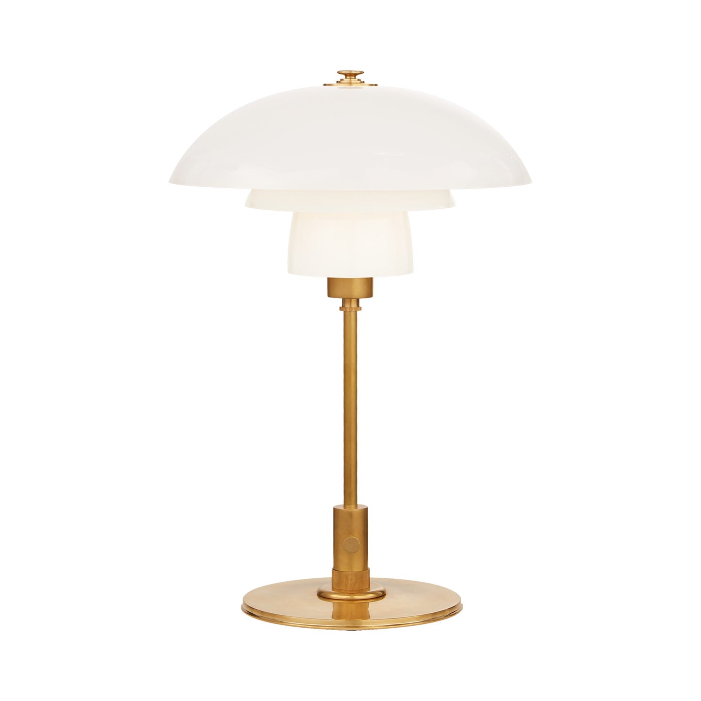 Whitman Desk Lamp in Hand-Rubbed Antique Brass/White Glass.