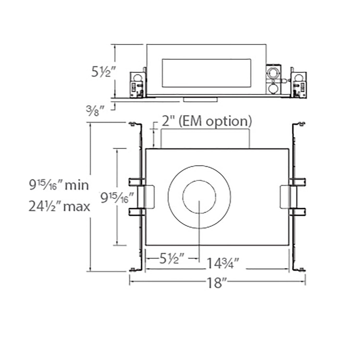 Volta 2 Inch Round New Construction Recessed Housing - line drawing.