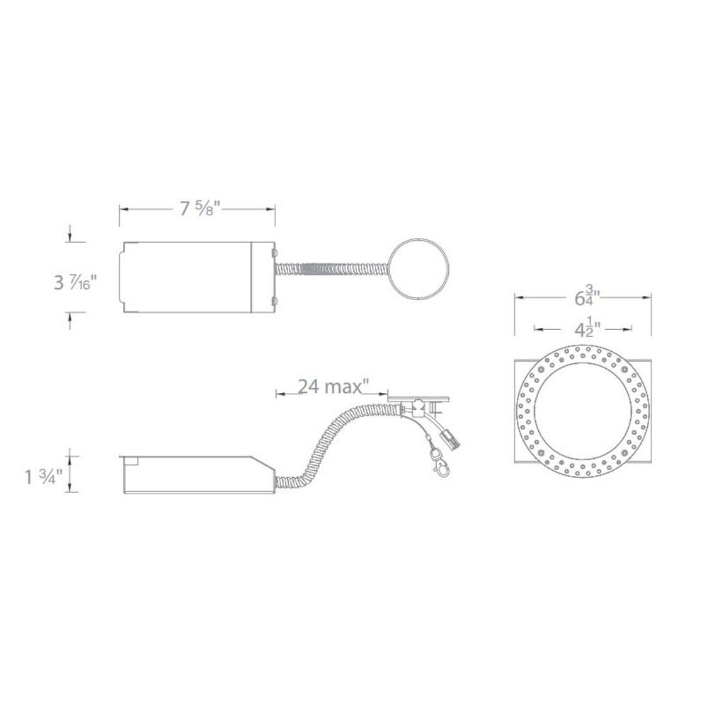 Volta 4.5 Inch Round Remodel Trimless Recessed Housing - line drawing.
