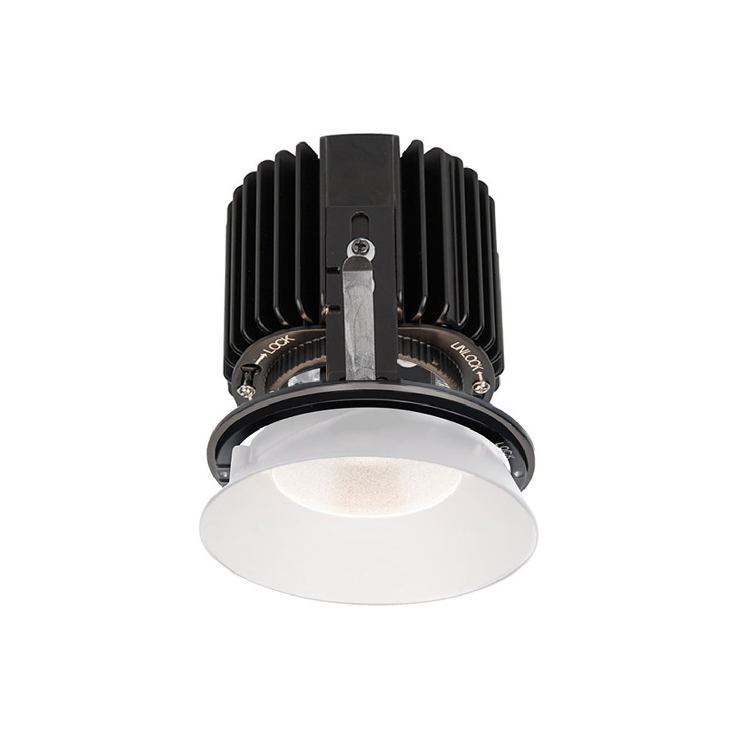Volta 4.5 Inch Round Shallow Regressed Trimless LED Recessed Trim in White.