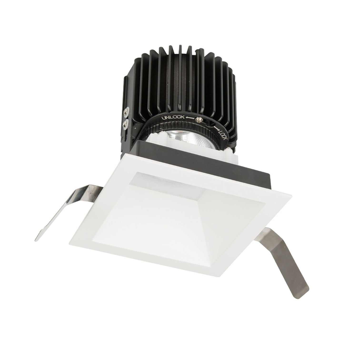 Volta 4.5 Inch Square Downlight LED Recessed Trim in White.