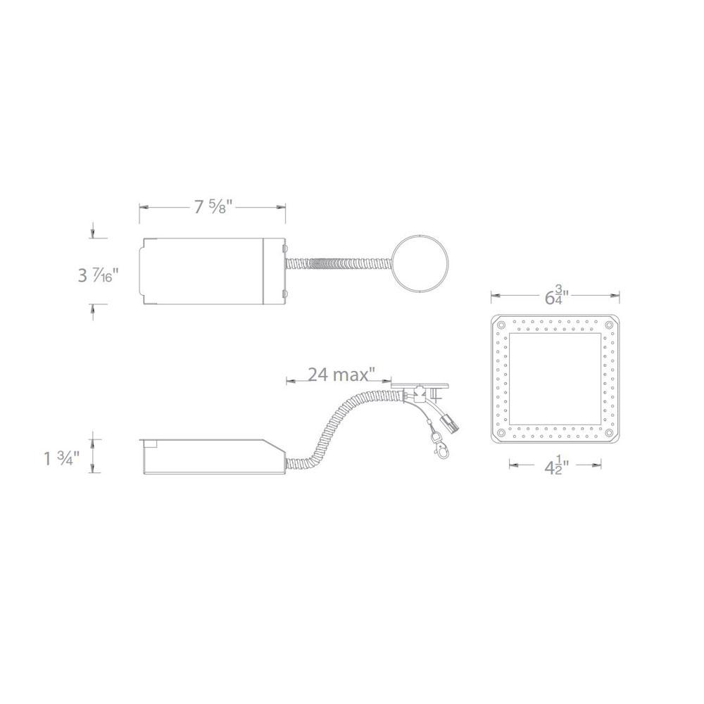 Volta 4.5 Inch Square Remodel Trimless Recessed Housing - line drawing.