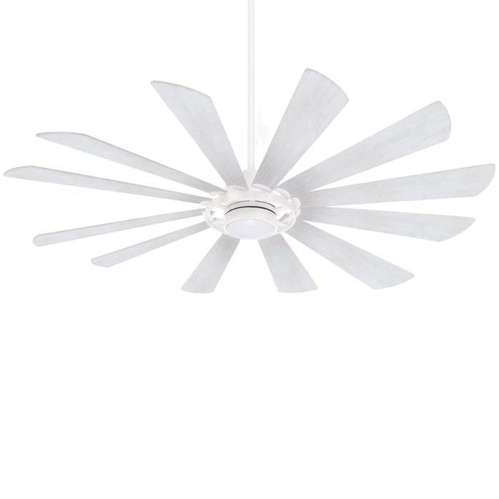 Windmolen LED Outdoor Ceiling Fan in Textured White / Bleached Ashwood.