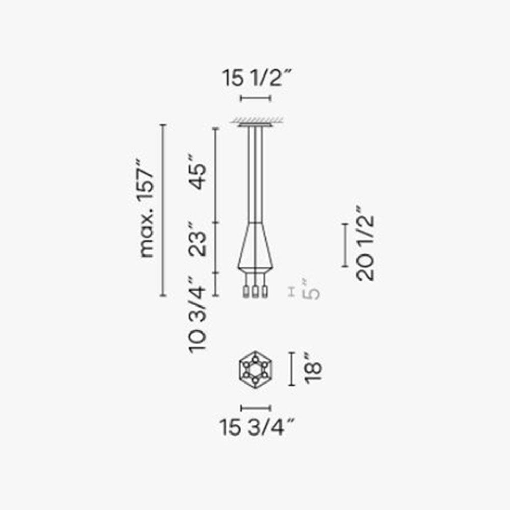 Wireflow Hexagonal LED Pendant Light - line drawing.