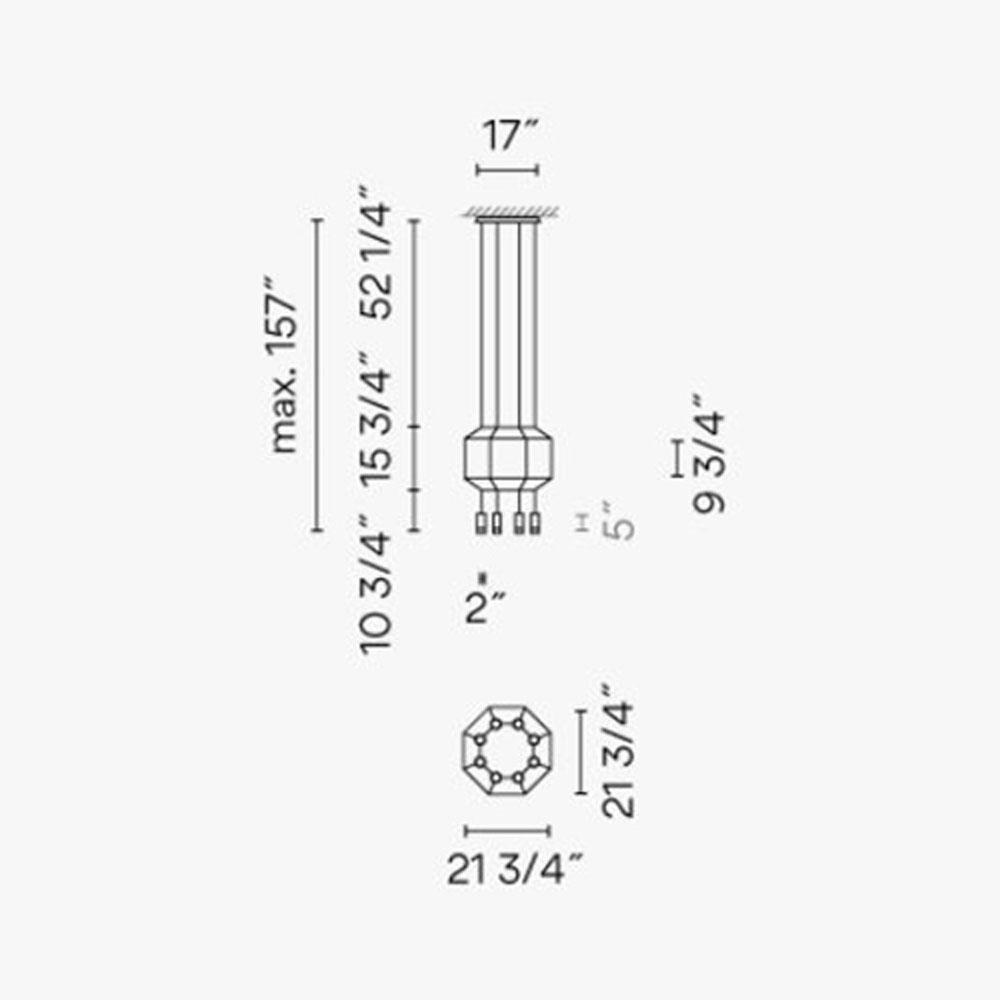 Wireflow Octagonal LED Pendant Light - line drawing.