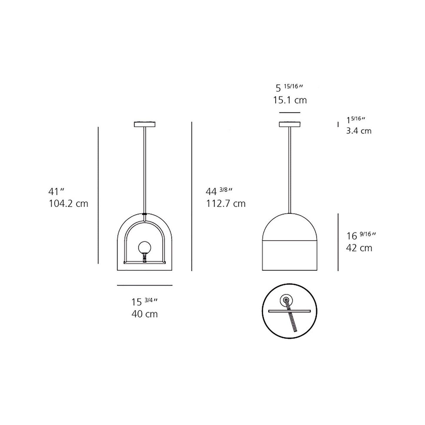 Yanzi Classic LED Pendant Light - line drawing.