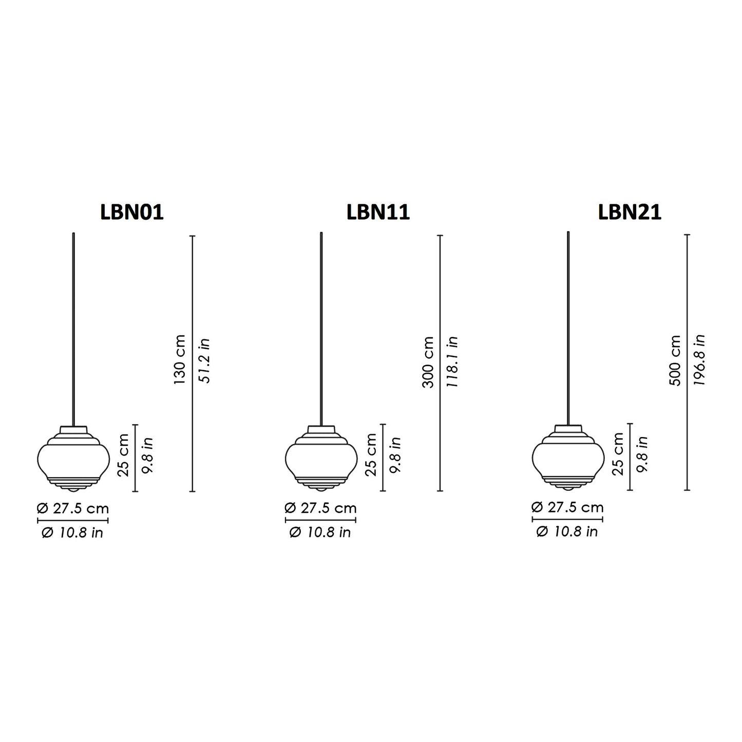 Bonnie Pendant Light - line drawing.