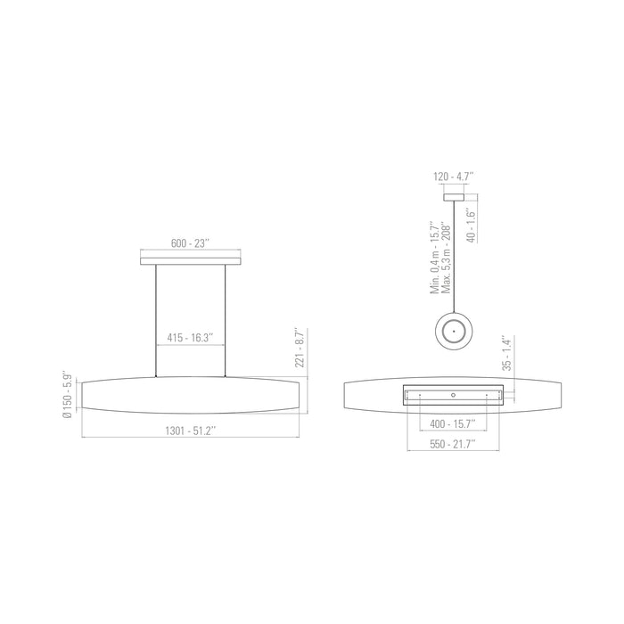 Colonne LED Pendant Light - line drawing.