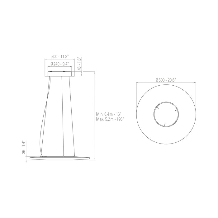 Iris LED Horizontal Pendant Light - line drawing.