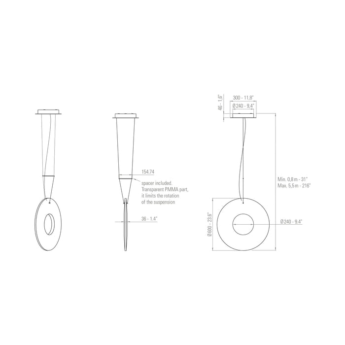 Iris LED Pendant Light - line drawing.