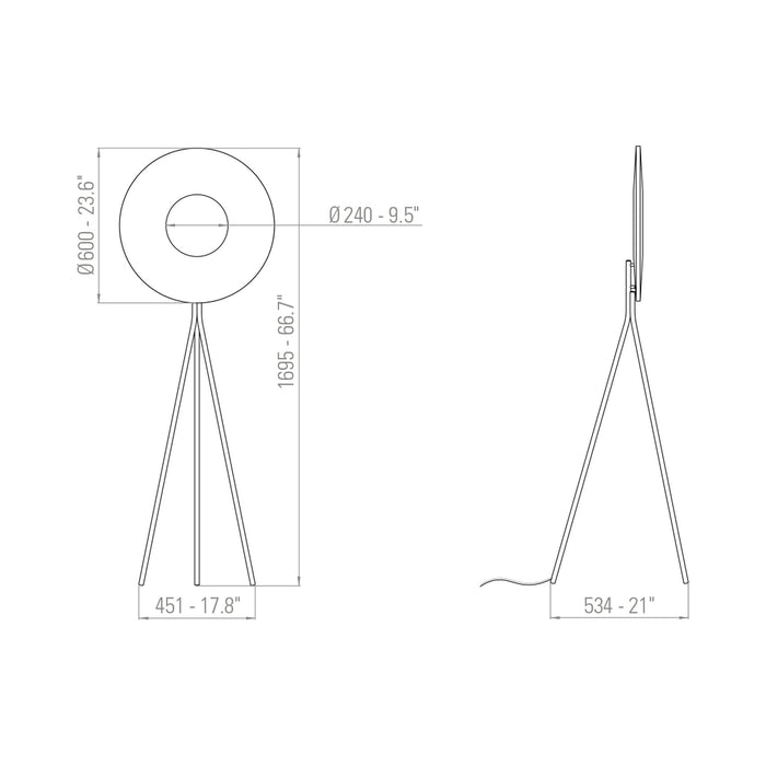 Iris LED Tripod Floor Lamp - line drawing.