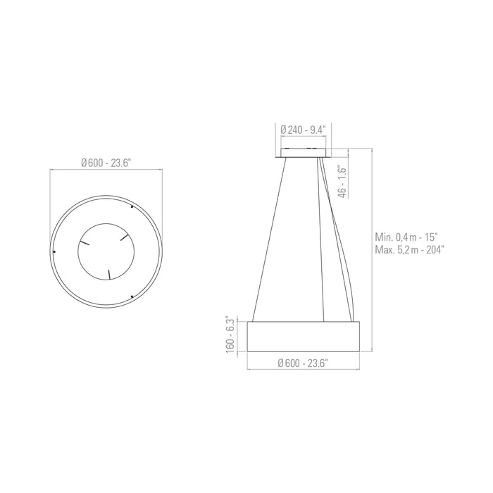 Ronde LED Pendant Light - line drawing.