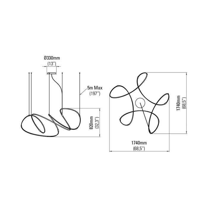 Zigouzi LED Pendant Light - line drawing.