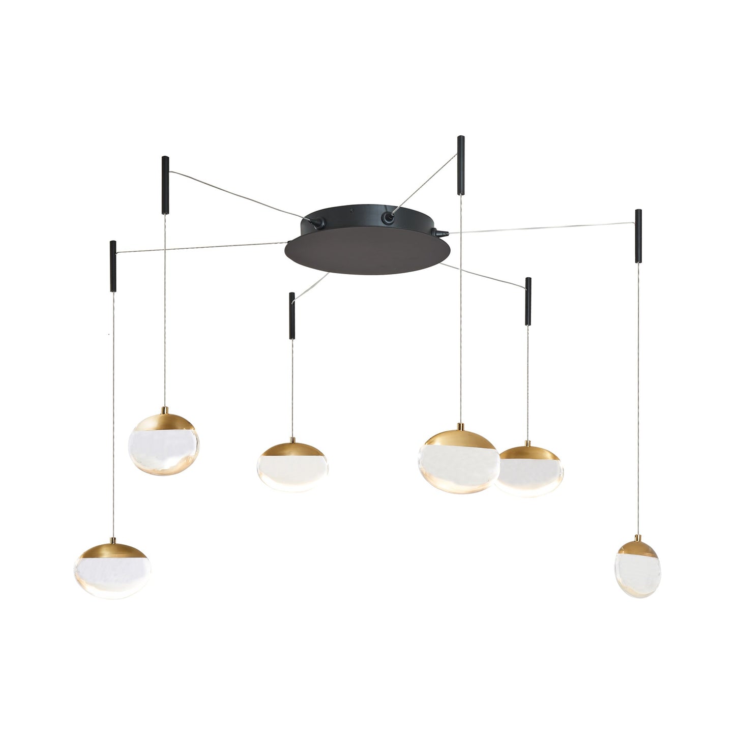 Athena LED Chandelier in Matte Black/Brushed Brass (6-Light).