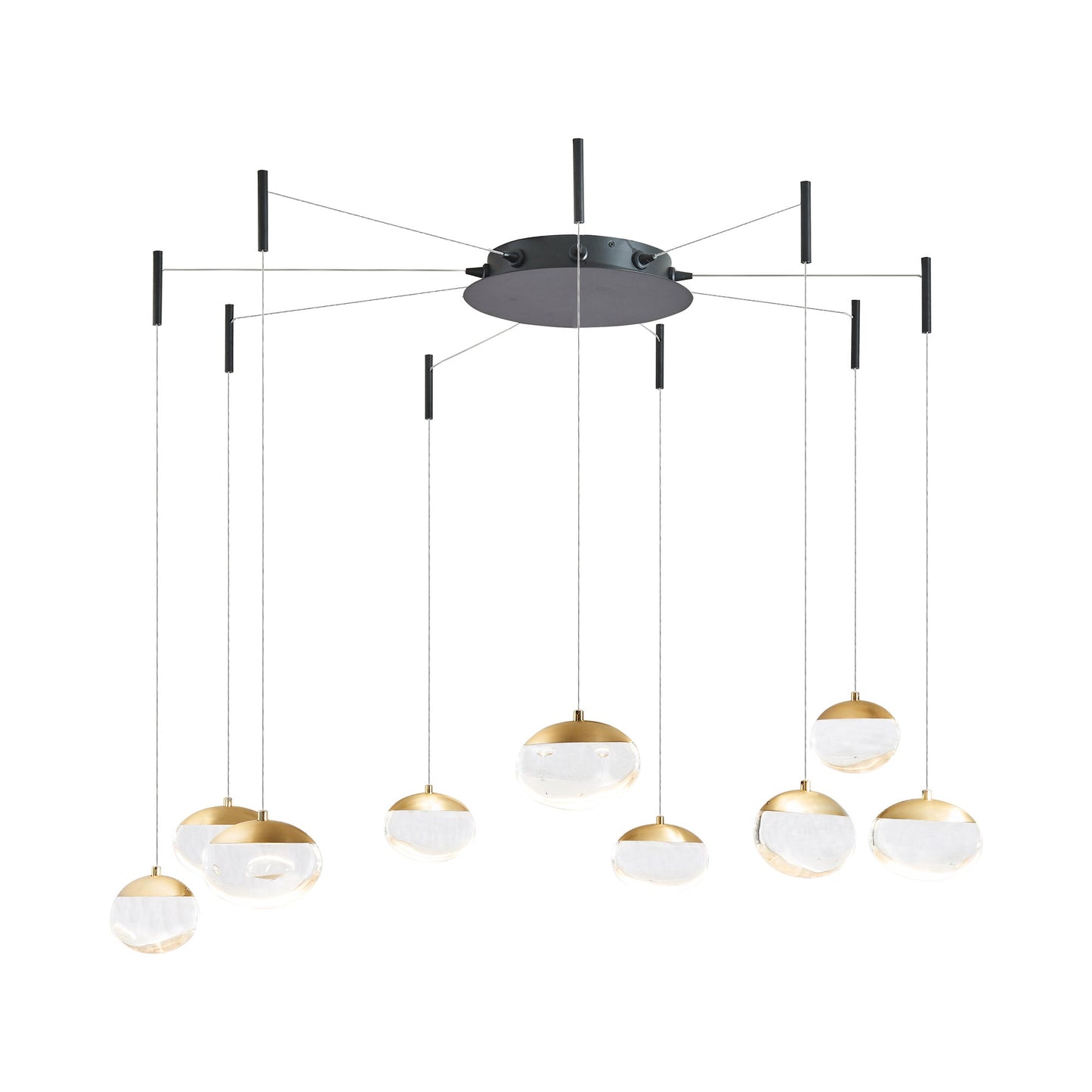 Athena LED Chandelier in Matte Black/Brushed Brass (9-Light).