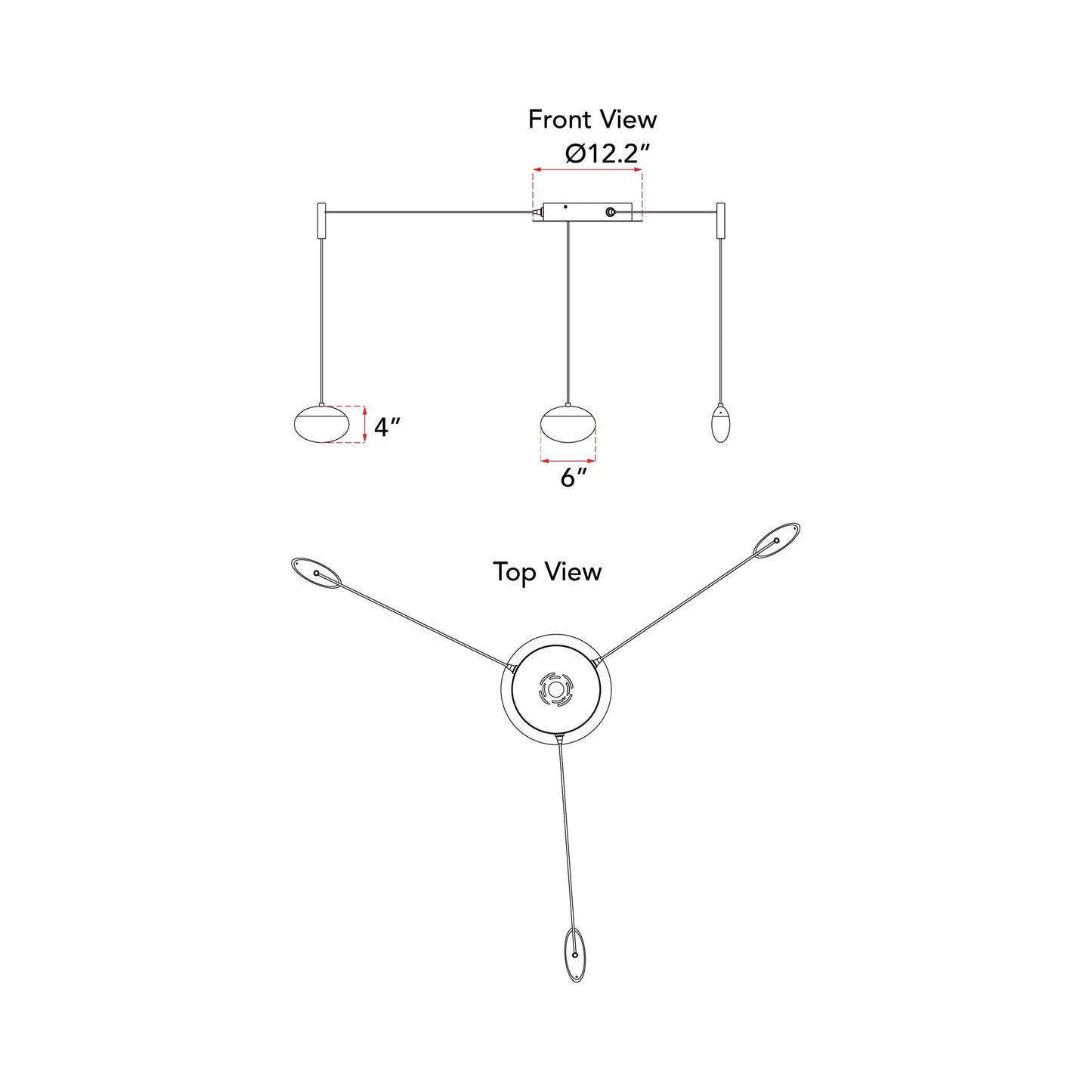 Athena LED Chandelier - line drawing.