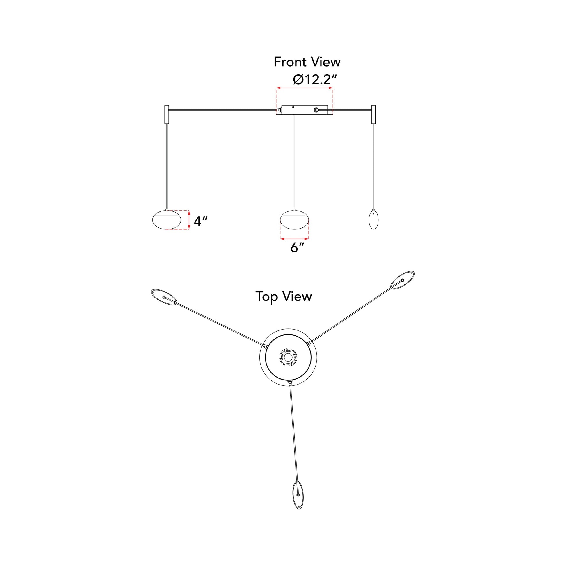 Athena LED Chandelier - line drawing.