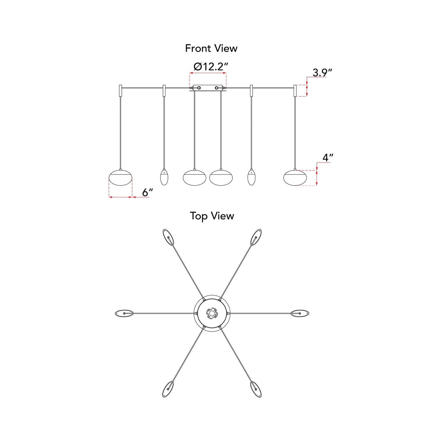 Athena LED Chandelier - line drawing.