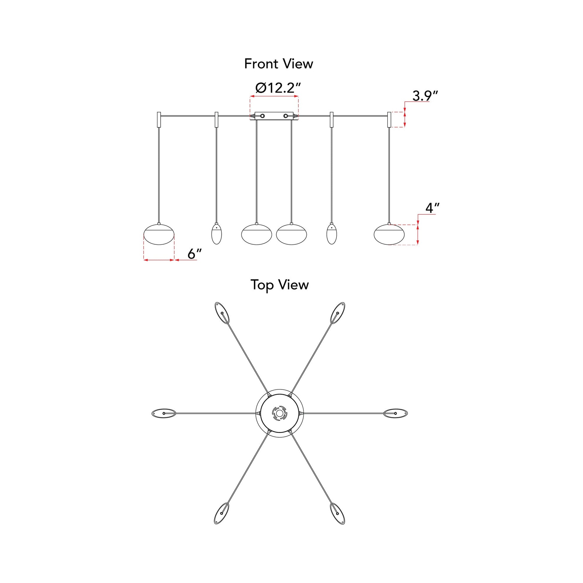 Athena LED Chandelier - line drawing.