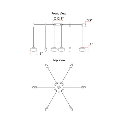 Athena LED Chandelier - line drawing.