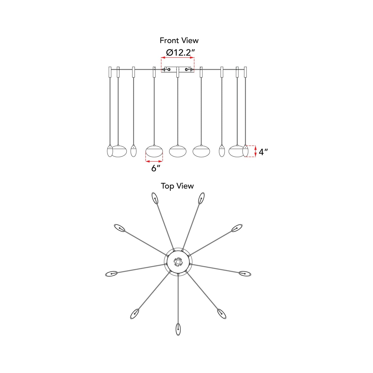 Athena LED Chandelier - line drawing.